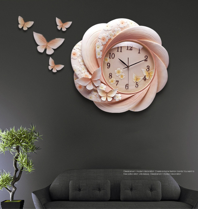 Đồng hồ trang trí nghệ thuật bướm hoa